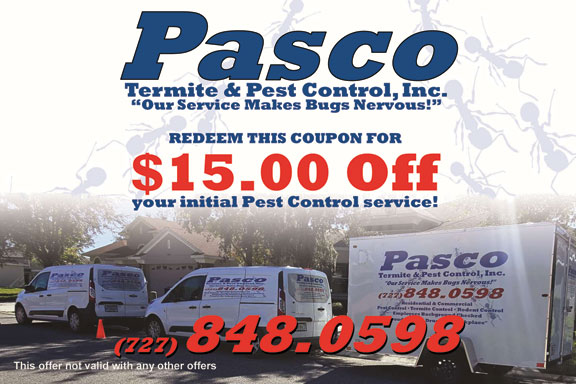 promotions coupon for a promotional discount of $15.00 off initial pest control service